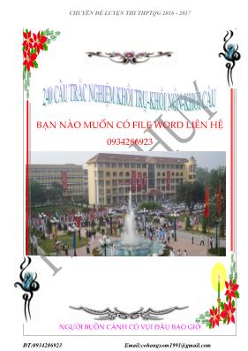Bài tập trắc nghiệm khối nón, khối trụ, mặt cầu